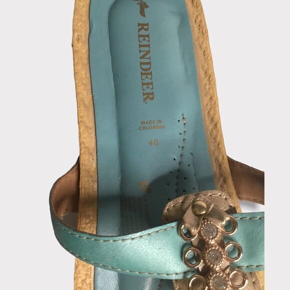 Reindeer Womens‎ Low Wedge Turquoise Sandals,Embellished slip On - Picture 9 of 10